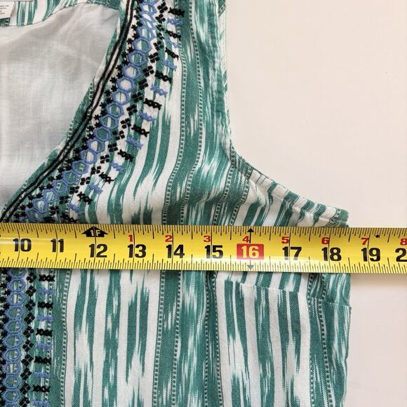 J JILL Embroidered Cotton Ikat Dress Small Petite V-Neck Sleeveless Lined Boho - Picture 11 of 13